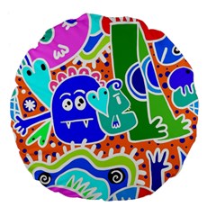 Crazy Pop Art - Doodle Buddies  Large 18  Premium Flano Round Cushions by ConteMonfrey