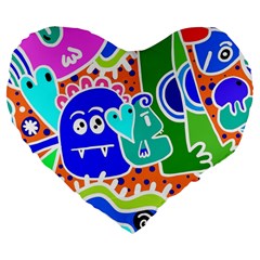 Crazy Pop Art - Doodle Buddies  Large 19  Premium Flano Heart Shape Cushions by ConteMonfrey