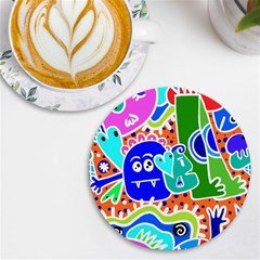 Crazy Pop Art - Doodle Buddies  Uv Print Round Tile Coaster by ConteMonfrey