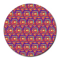 Pink Yellow Neon Squares - Modern Abstract Round Mousepad by ConteMonfrey