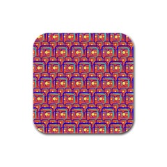 Pink Yellow Neon Squares - Modern Abstract Rubber Square Coaster (4 Pack) by ConteMonfrey