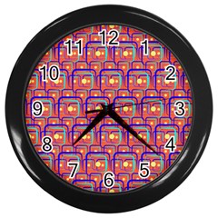 Pink Yellow Neon Squares - Modern Abstract Wall Clock (black) by ConteMonfrey