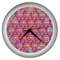 Pink Yellow Neon Squares - Modern Abstract Wall Clock (silver) by ConteMonfrey