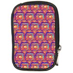 Pink Yellow Neon Squares - Modern Abstract Compact Camera Leather Case Front