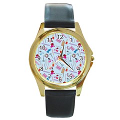 Manicure Nail Round Gold Metal Watch by SychEva