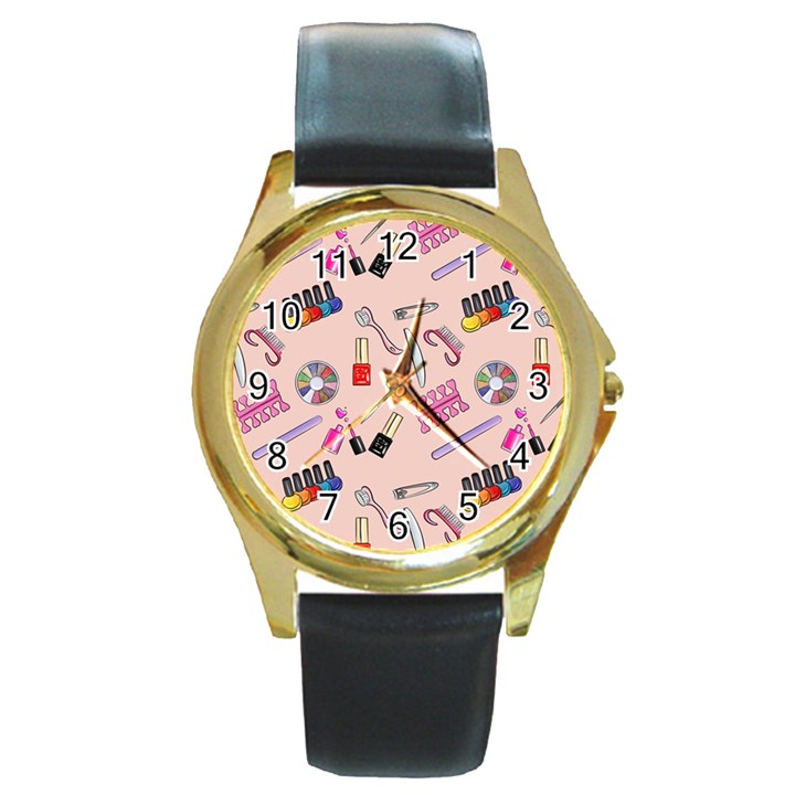 Manicure Round Gold Metal Watch