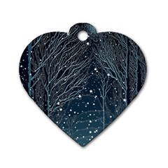 Snow Christmas Starry Night Dog Tag Heart (two Sides) by Simbadda