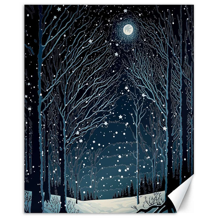 Snow Christmas Starry Night Canvas 11  x 14 