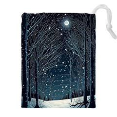 Snow Christmas Starry Night Drawstring Pouch (4xl) by Simbadda