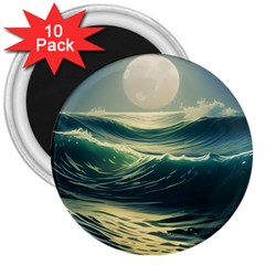 Ocean Sea Waves Tide 3  Magnets (10 Pack)  by Simbadda