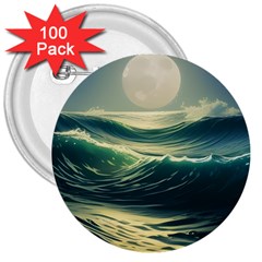 Ocean Sea Waves Tide 3  Buttons (100 Pack)  by Simbadda