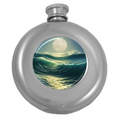 Ocean Sea Waves Tide Round Hip Flask (5 Oz) by Simbadda