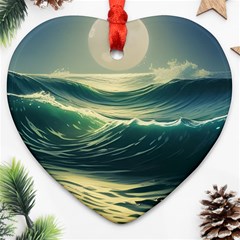 Ocean Sea Waves Tide Heart Ornament (two Sides) by Simbadda