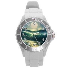 Ocean Sea Waves Tide Round Plastic Sport Watch (l) by Simbadda