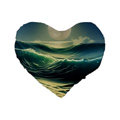 Ocean Sea Waves Tide Standard 16  Premium Flano Heart Shape Cushions by Simbadda