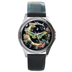 Flower Mot Moon Star Planet Round Metal Watch by Simbadda