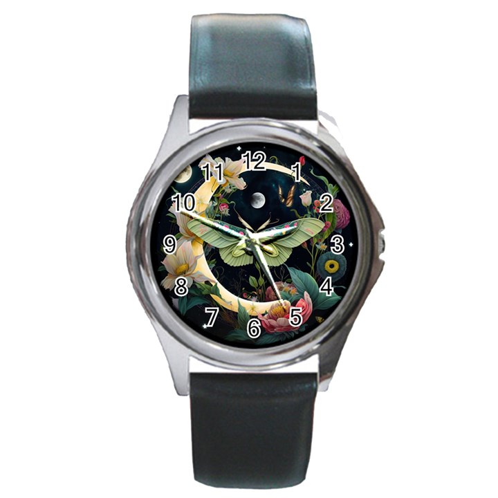 Flower Mot Moon Star Planet Round Metal Watch