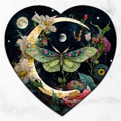 Flower Mot Moon Star Planet Jigsaw Puzzle (heart) by Simbadda