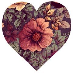 Flowers Pattern Wooden Puzzle Heart by Simbadda