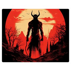 Demon Halloween Two Sides Premium Plush Fleece Blanket (medium) by Simbadda