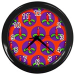 Christmas Candles Seamless Pattern Wall Clock (Black) Front