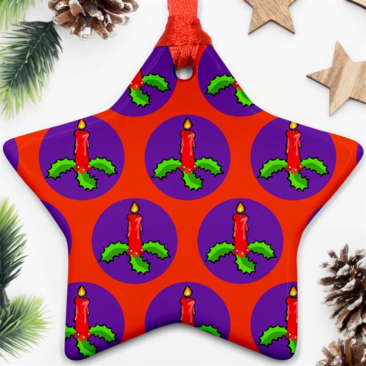 Christmas Candles Seamless Pattern Star Ornament (Two Sides)