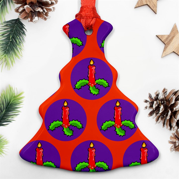 Christmas Candles Seamless Pattern Christmas Tree Ornament (Two Sides)