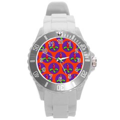 Christmas Candles Seamless Pattern Round Plastic Sport Watch (l) by Amaryn4rt