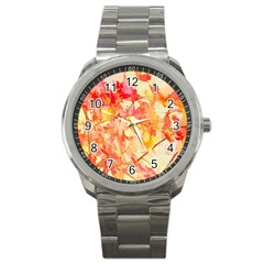 Monotype Art Pattern Leaves Colored Autumn Sport Metal Watch by Amaryn4rt