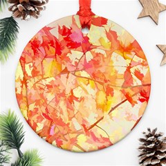 Monotype Art Pattern Leaves Colored Autumn Round Ornament (two Sides) by Amaryn4rt