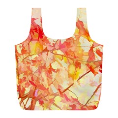 Monotype Art Pattern Leaves Colored Autumn Full Print Recycle Bag (l)