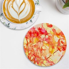 Monotype Art Pattern Leaves Colored Autumn Uv Print Round Tile Coaster by Amaryn4rt