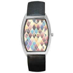 Abstract Colorful Diamond Background Tile Barrel Style Metal Watch by Amaryn4rt