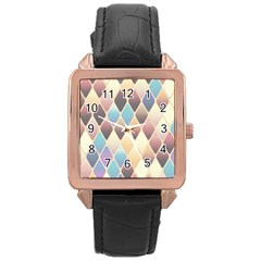 Abstract Colorful Diamond Background Tile Rose Gold Leather Watch  by Amaryn4rt