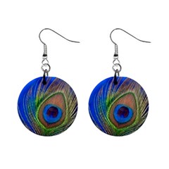 Blue Peacock Feather Mini Button Earrings by Amaryn4rt