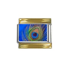 Blue Peacock Feather Gold Trim Italian Charm (9mm)