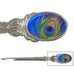 Blue Peacock Feather Letter Opener