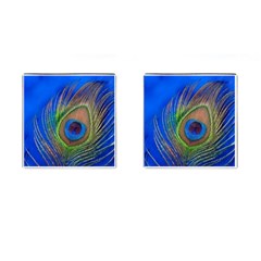 Blue Peacock Feather Cufflinks (square) by Amaryn4rt