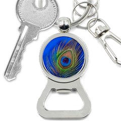 Blue Peacock Feather Bottle Opener Key Chain by Amaryn4rt