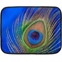 Blue Peacock Feather Two Sides Fleece Blanket (Mini)