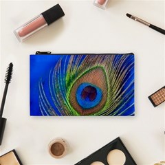 Blue Peacock Feather Cosmetic Bag (Small)