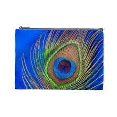 Blue Peacock Feather Cosmetic Bag (large) by Amaryn4rt