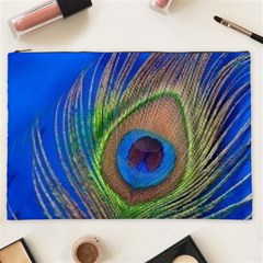 Blue Peacock Feather Cosmetic Bag (XXL)