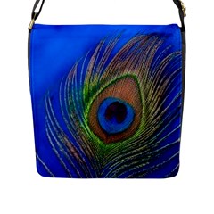 Blue Peacock Feather Flap Closure Messenger Bag (L)