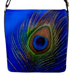 Blue Peacock Feather Flap Closure Messenger Bag (S)