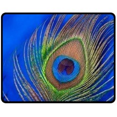 Blue Peacock Feather Two Sides Fleece Blanket (medium) by Amaryn4rt