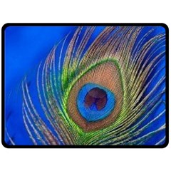 Blue Peacock Feather Two Sides Fleece Blanket (Large)