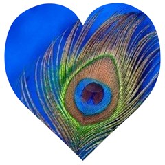 Blue Peacock Feather Wooden Puzzle Heart