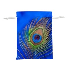 Blue Peacock Feather Lightweight Drawstring Pouch (L)