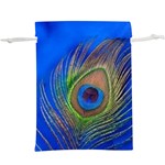 Blue Peacock Feather Lightweight Drawstring Pouch (XL) Front